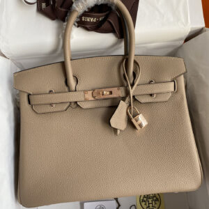 hm0574 Hermes Birkin Top Handle Bag Tourterelle Gray Gray Rose Gold Hardware