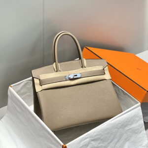hm0576 Hermes Birkin Top Handle Bag Tourterelle Gray Gray Silver Hardware