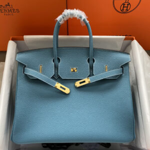 hm0584 Hermes Birkin Top Handle Bag Denim Blue Blue Gold Hardware