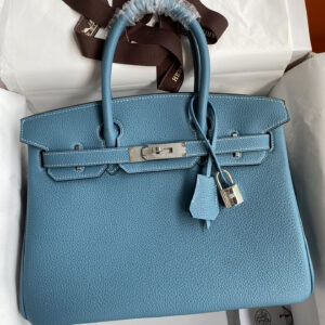hm0585 Hermes Birkin Top Handle Bag Denim Blue Blue Silver Hardware