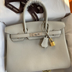 hm0589 Hermes Birkin Top Handle Bag Pearl Gray Gray Silver Hardware