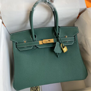 hm0591 Hermes Birkin Top Handle Bag White Green Gold Hardware