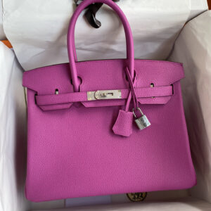 hm0594 Hermes Birkin Top Handle Bag Pink Silver Hardware