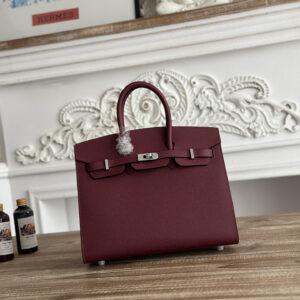 hm0601 Hermes Birkin Top Handle Bag Red Burgundy Silver Hardware