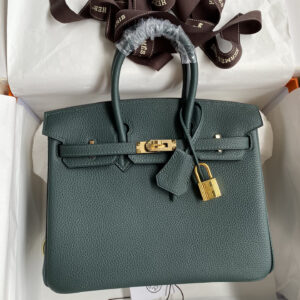 hm0603 Hermes Birkin Top Handle Bag Green Gold Hardware