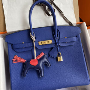 hm0607 Hermes Birkin Top Handle Bag Blue Gold Hardware