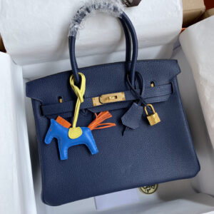 hm0608 Hermes Birkin Top Handle Bag Blue Silver Hardware