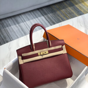 hm0612 Hermes Birkin Top Handle Bag Burgundy Red Gold Hardware