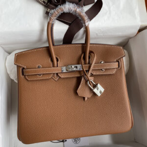hm0614 Hermes Birkin Top Handle Bag Gold Brown Brown Silver Hardware