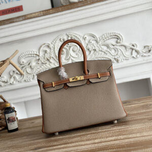 hm0615 Hermes Birkin Top Handle Bag Gold Brown Brown Gray Gold Hardware