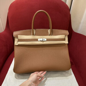 hm0618 Hermes Birkin Top Handle Bag Gold Brown Gold Brown Brown Silver Hardware