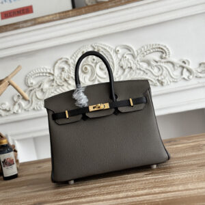hm0623 Hermes Birkin Top Handle Bag Etain Gray Black Gray Gold Hardware