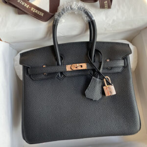 hm0631 Hermes Birkin Top Handle Bag Black Rose Gold Hardware