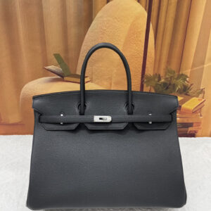 hm0633 Hermes Birkin Top Handle Bag Black Silver Hardware