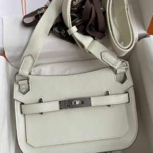 hm0669 Hermes Jypsiere Top Handle Bag White Silver Hardware