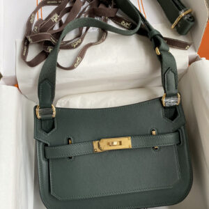 hm0673 Hermes Jypsiere Top Handle Bag Green Silver Hardware