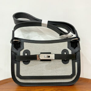 hm0679 Hermes Jypsiere Top Handle Bag Black White Silver Hardware