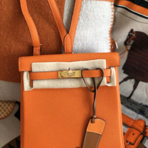 hm0867 Hermes Kelly Top Handle Bag Orange Silver Hardware