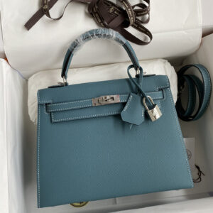 hm0872 Hermes Kelly Top Handle Bag Denim Blue Blue Gold Hardware