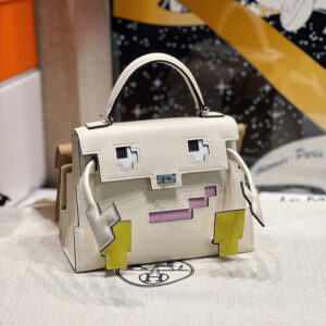 hm0876 Hermes Kelly Top Handle Bag White Yellow Purple