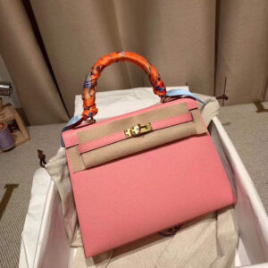 hm0879 Hermes Kelly Top Handle Bag Pink Gold Hardware
