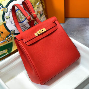 hm0887 Hermes Kelly Top Handle Bag Red Silver Hardware
