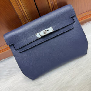 hm0895 Hermes Kelly Top Handle Bag Blue Silver Hardware
