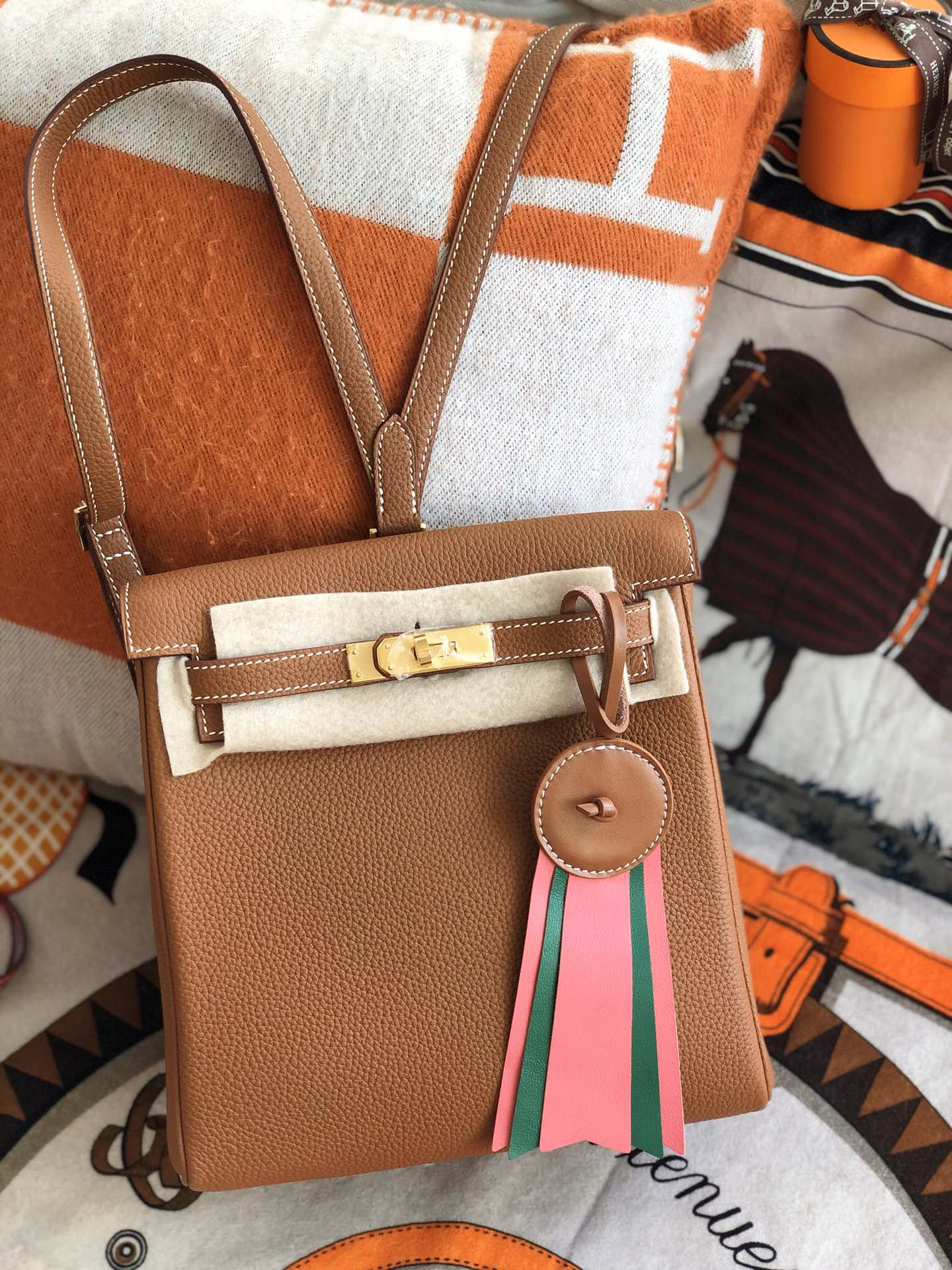 hm0904 Hermes Kelly Top Handle Bag Gold Brown Gold Brown Brown Silver Hardware