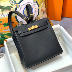 hm0916 Hermes Kelly Top Handle Bag Black Silver Hardware