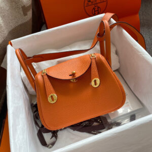 hm0943 Hermes Lindy Top Handle Bag Orange Silver Hardware