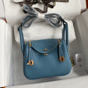 hm0946 Hermes Lindy Top Handle Bag Denim Blue Blue Gold Hardware