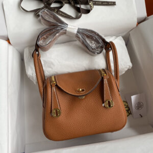 hm0963 Hermes Lindy Top Handle Bag Gold Brown Brown Gold Hardware