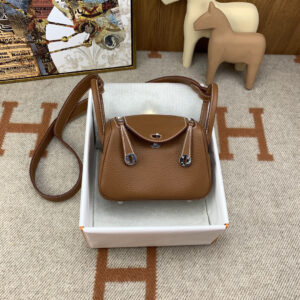 hm0964 Hermes Lindy Top Handle Bag Gold Brown Brown Silver Hardware