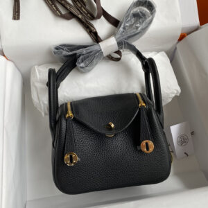 hm0972 Hermes Lindy Top Handle Bag Black Gold Hardware