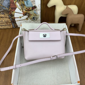 hm0975 Hermes Mini Kelly Top Handle Bag White Purple Silver Hardware