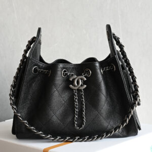 bag0357 Chanel 25 Bag Hobo Mini Black Silver Hardware