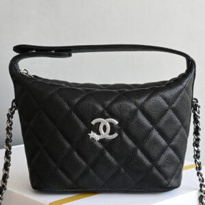 bag0362 Chanel Hobo Black Silver Hardware