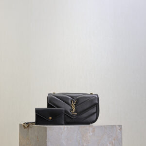 ysl0274 YSL LOULOU Card Holder Mini Gray Gold Hardware