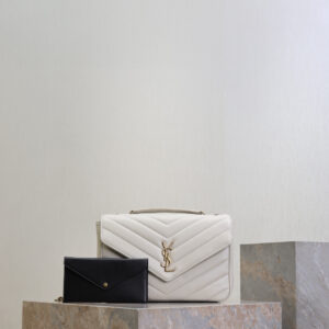 ysl0277 YSL LOULOU Card Holder White Gold Hardware