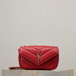 ysl0280 YSL LOULOU Card Holder Mini Red Gold Hardware
