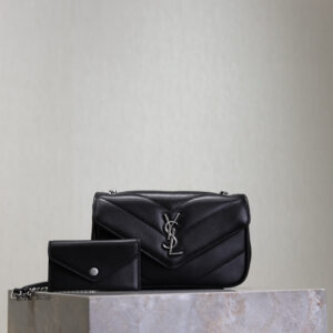 ysl0284 YSL LOULOU Card Holder Mini Black Silver Hardware