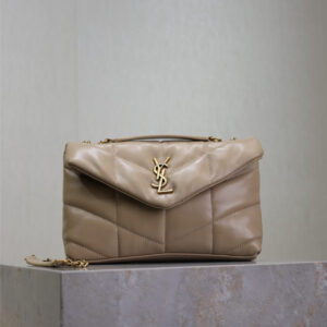 ysl0425 YSL LOULOU Hobo Bag Mini Beige Gold Hardware