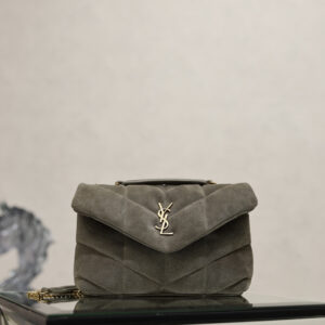 ysl0426 YSL LOULOU Hobo Bag Mini Gray Gold Hardware