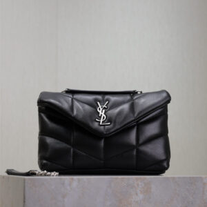 ysl0431 YSL LOULOU Hobo Bag Mini Black Silver Hardware