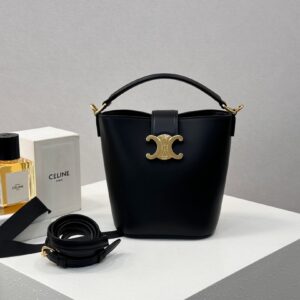 cel0011 Celine Triomphe Louise Black Gold Hardware Flap Bag