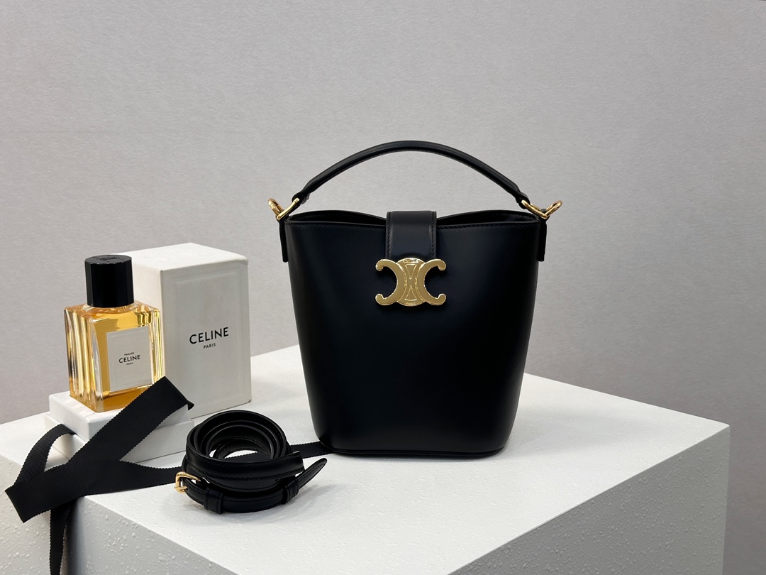 cel0011 Celine Triomphe Louise Black Gold Hardware Flap Bag