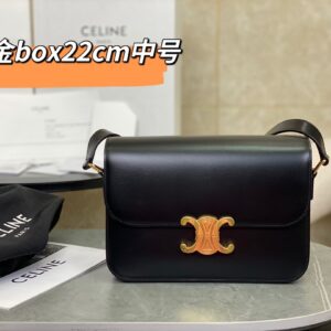cel0032 Celine Triomphe Box Black Gold Hardware