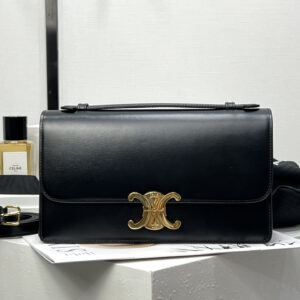 cel0094 Celine Triomphe Black Gold Hardware Flap Bag