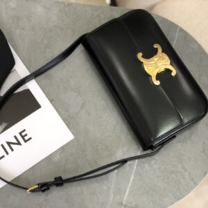 cel0122 Celine Triomphe Ava Black Gold Hardware Hobo Bag