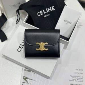 cel0148 Celine Triomphe Wallet Black Flap Bag
